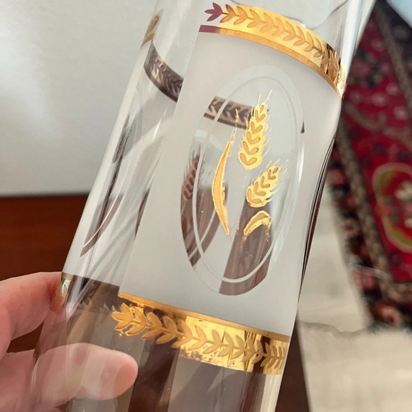 Mid Century Modern Gold Wheat Cylinder Double Spout Cocktail Pitcher - Picture 6 of 10